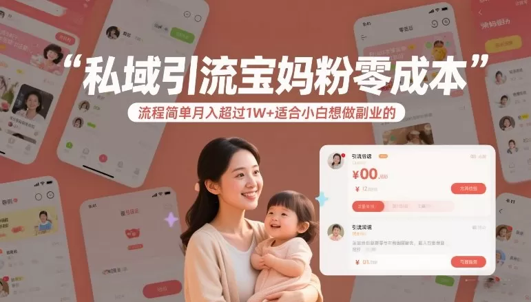 私域引流宝妈粉零成本流程简单月入超过1W+适合小白想做副业的-网创指引人
